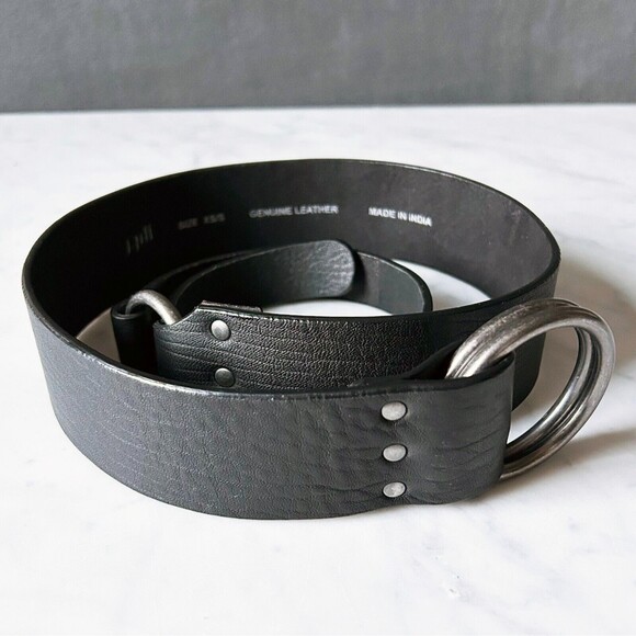 J Jill Black Leather Belt with Double Silver Rings - Women's Size XS - Picture 10 of 11